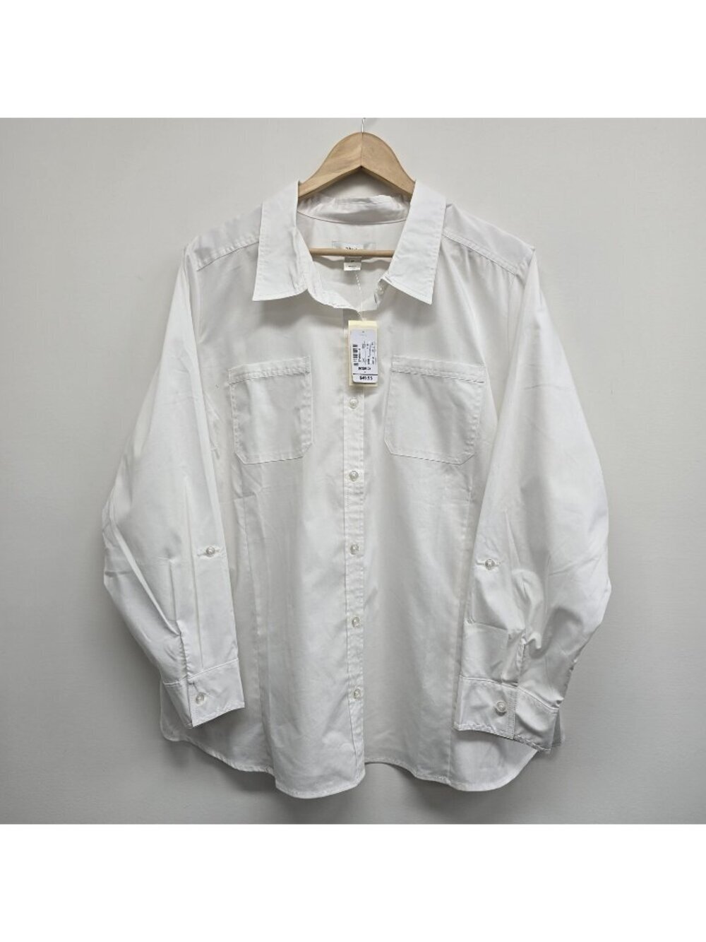 NWT CJ Banks Roll Tab Button Up Shirt 2X Classic Crisp White Layering Minimalist